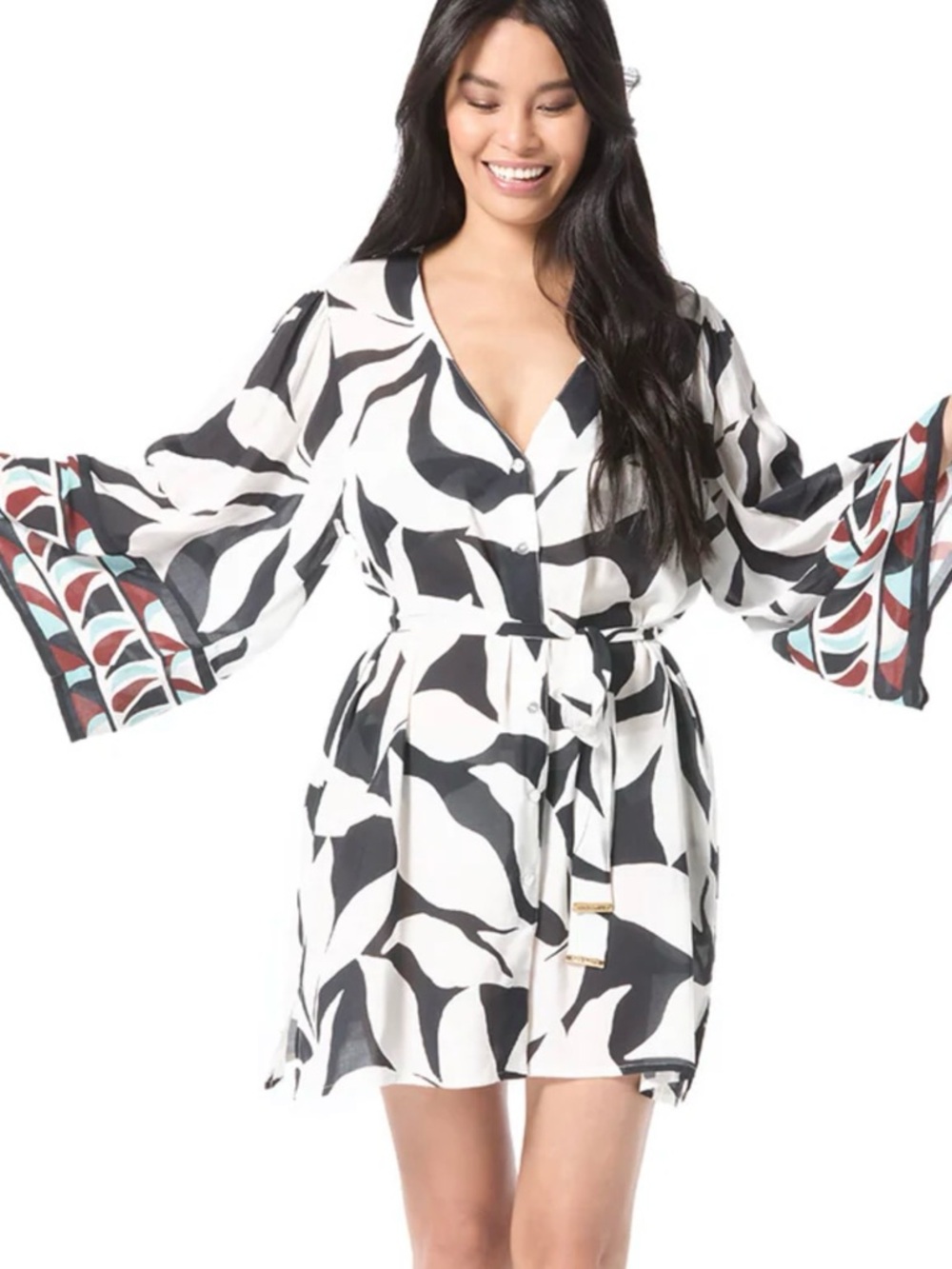 Vince Camuto Swim Multicolor Cover Up Tie Waist Boho Beach Medium/Large